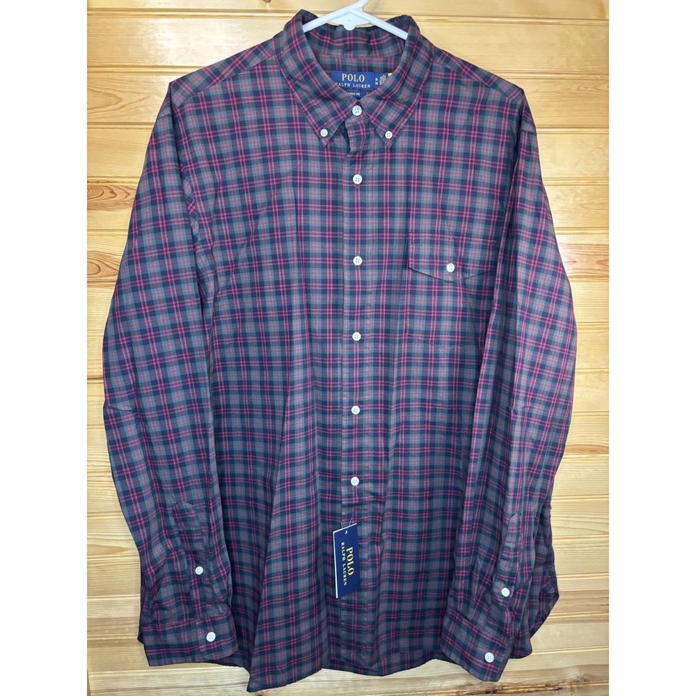 Polo Ralph Lauren Classic Fit Plaid Button Down Shirt Men's XL Green & Red NWT - Picture 2 of 8